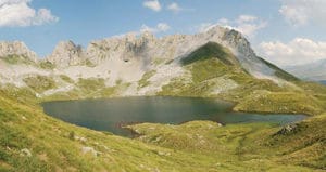Figure 1. Lake Acherito (Ibon Acherito) on the Spanish side of the Pyrenees. The lake harbors several amphibian species, including the endemic Calotriton asper. It is located at 1900 m elevation, and is the first site in the Pyrenees for which Bd was reported.