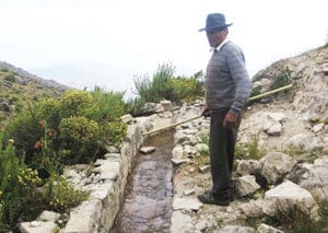 Figure 2. Don Pedro, water manager of Huamantanga, shows me a restored mamanteo – a pre-Incan in ltration channel, which the community believes increases water availability during the dry season.