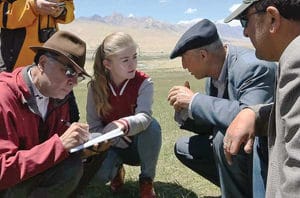 Figure 5. Speaking to Wakhi pastoralists in the Tashkurgan Valley. Photo: Siyu Guo.